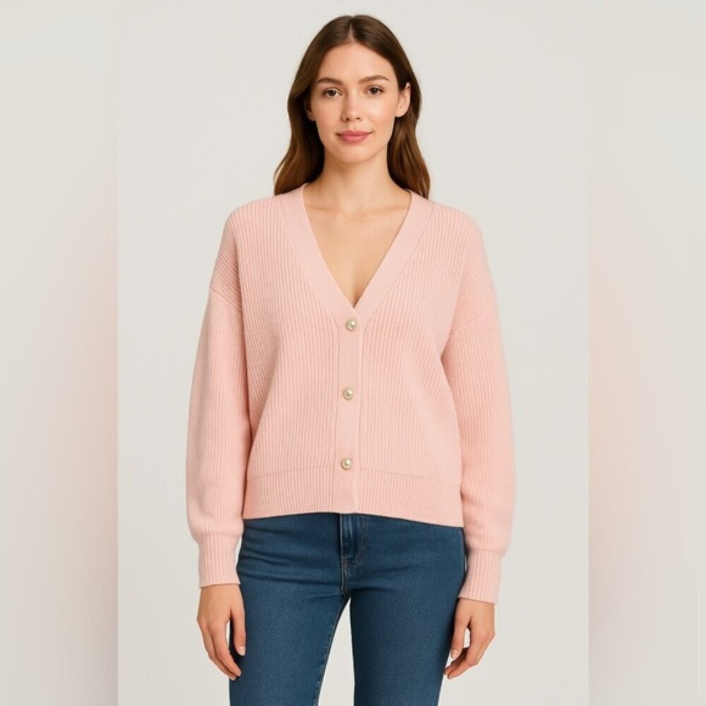 Classic V-Neck Button Cardigan – Pink